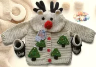 Reindeer Christmas Themed Hooded Cardigan.